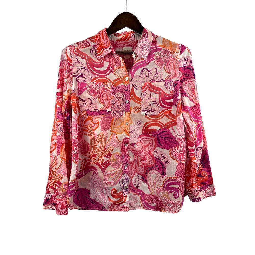 Women’s Chico’s Size 1 Multicolor Paisley Button Up Shirt